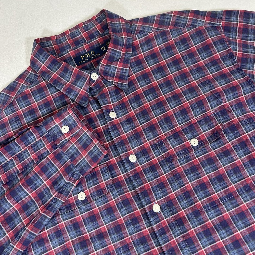 Polo Ralph Lauren Shirt Men XXL Plaid Naval Reserve‎ Vented Long Sleeve Shirt